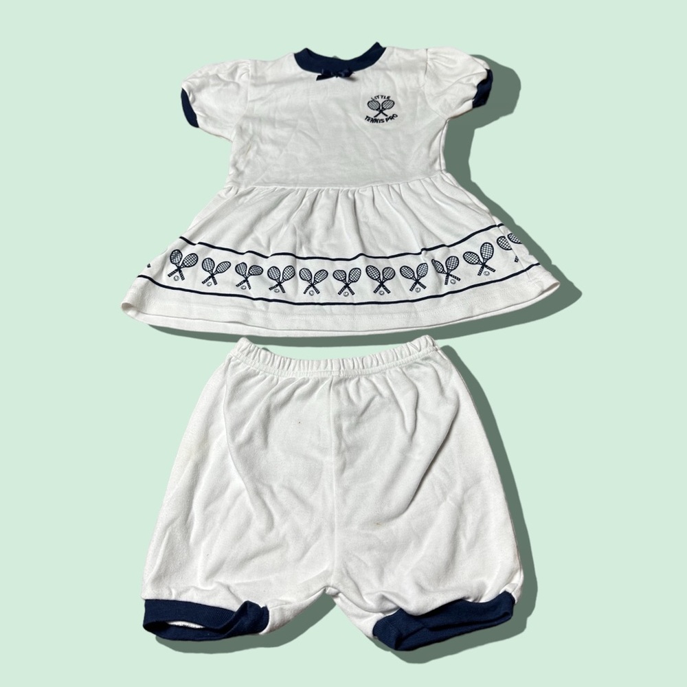 Vintage Baby Circo Tennis Pro Two Piece S/S And Shorts White And Navy Set 24 Mon